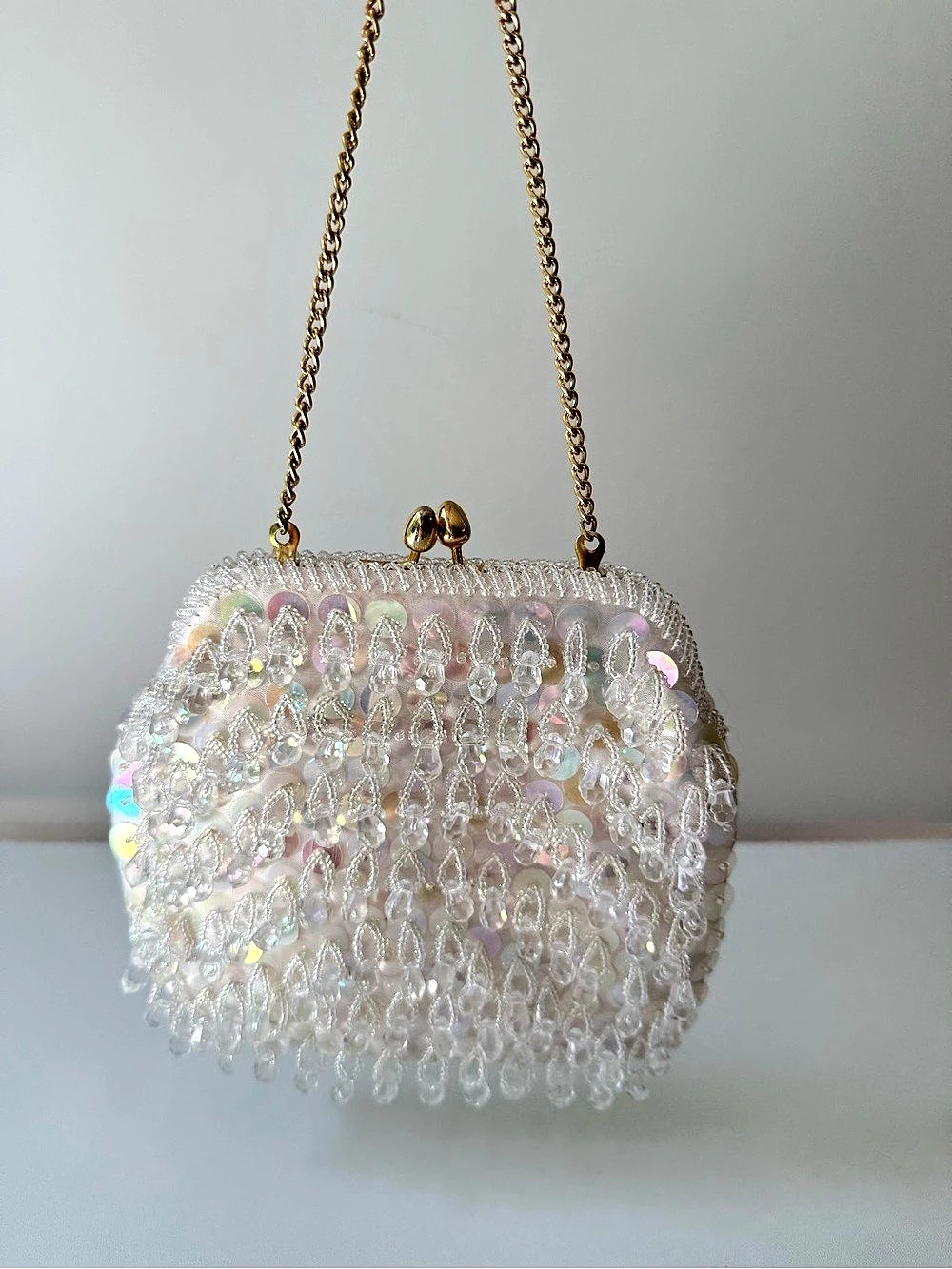 Beaded Clutch in White & Gold